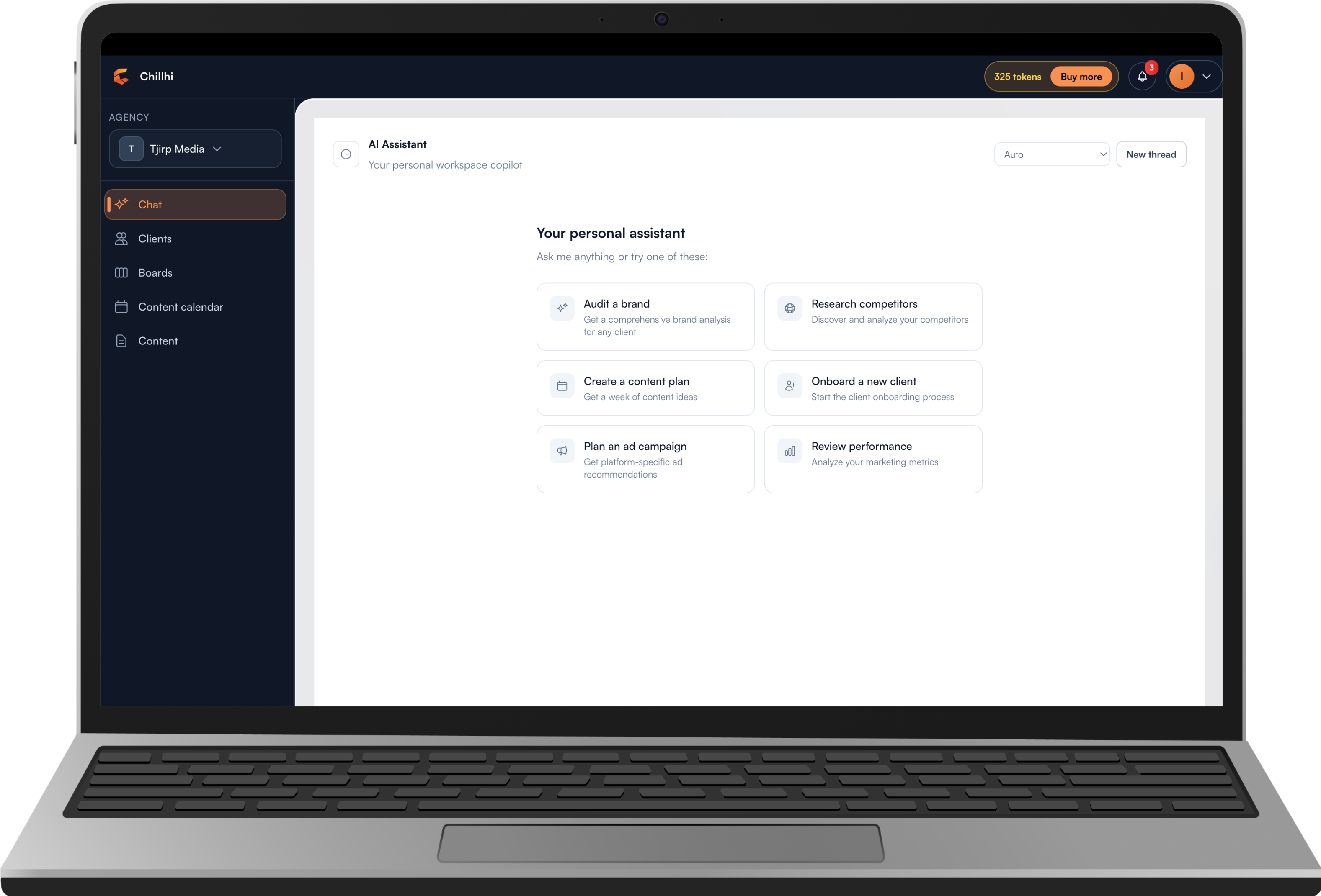 The Chillhi AI assistant open on a laptop